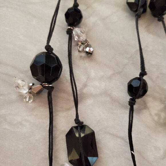 ✨ Chico's Black Silver Clear Beaded Cord Multi Strand Necklace ✨ - Picture 3 of 12